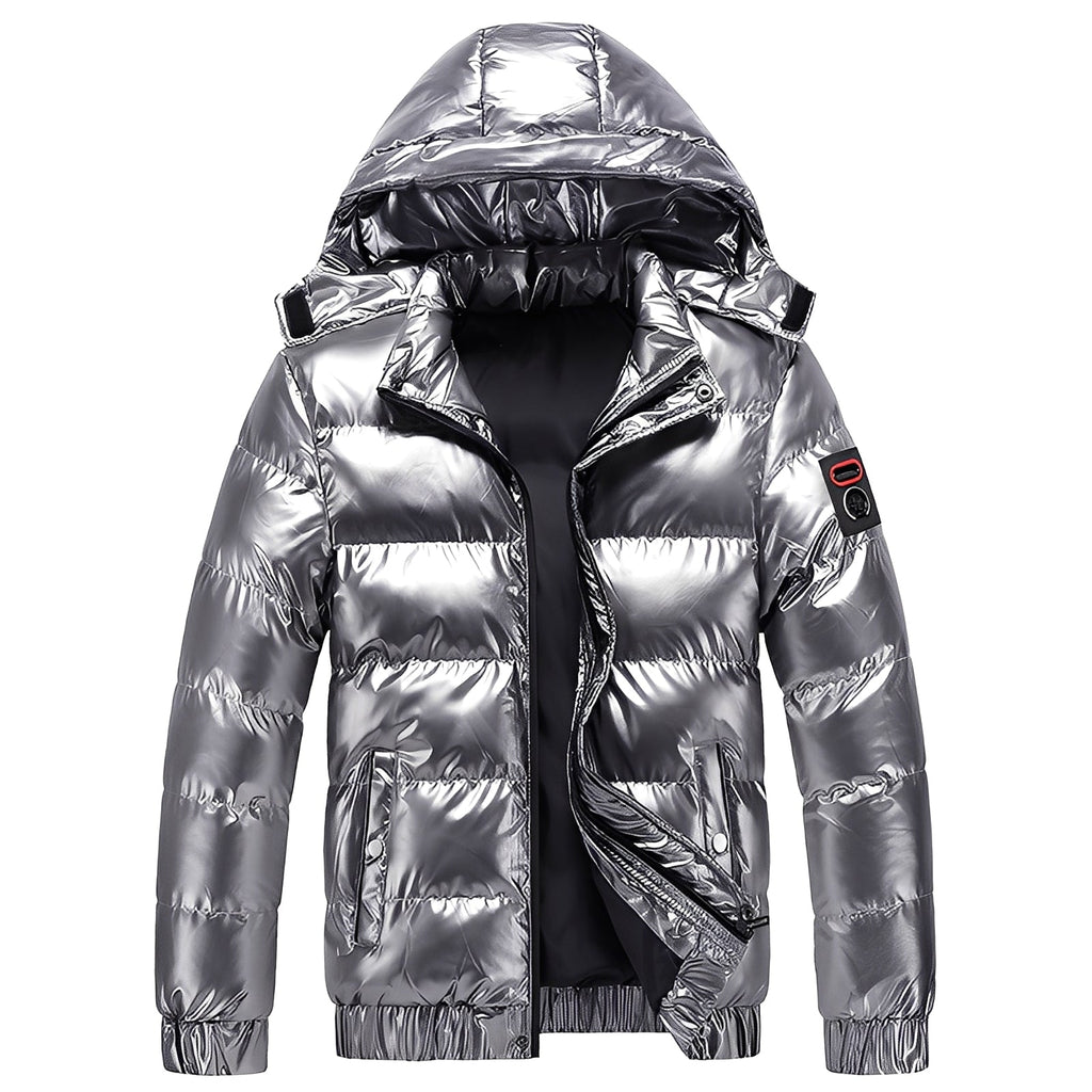 Leon – Glänzende Steppjacke mit Kapuze für Herren