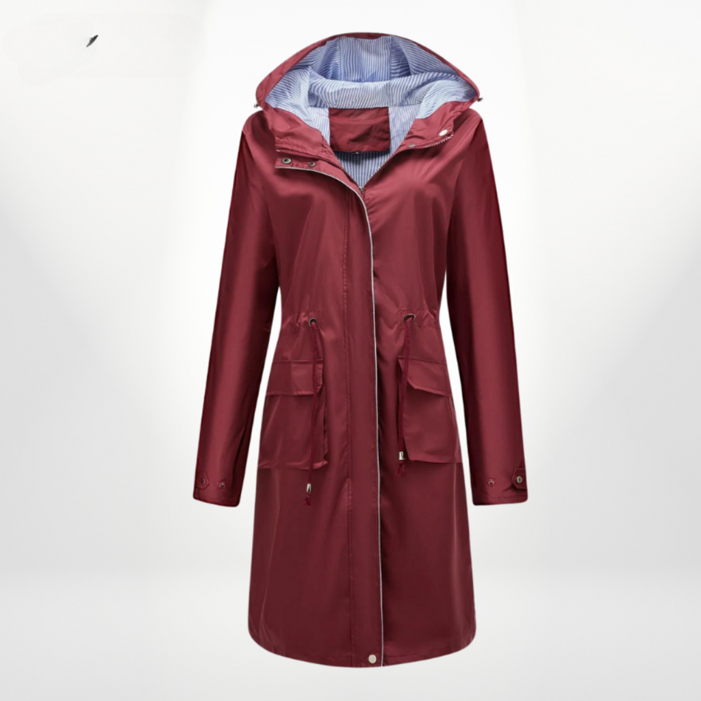 Amira - Damen Trenchcoat lang wasserdicht mit Kapuze