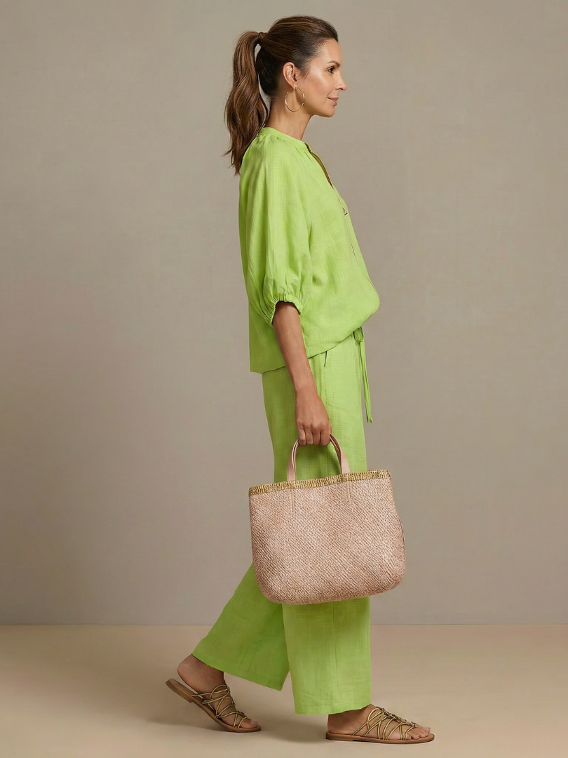 Damen Set bestehend aus Oberteil mit Puffärmeln und weitgeschnittener Hose - J&B - 8 - Annoboutique
