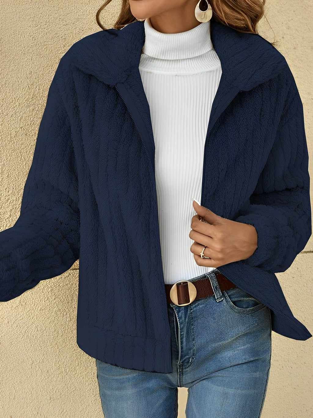 Selina - Kurzjacke Damen Teddyfell langarm Herbst Winter elegant