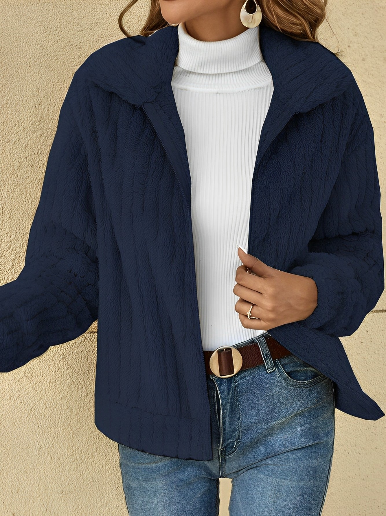 Selina - Kurzjacke Damen Teddyfell langarm Herbst Winter elegant