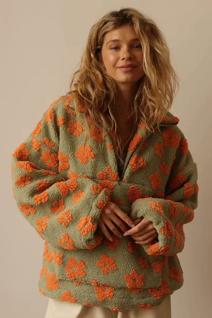 Valeria – Lässiger Teddy Damen Half-Zip Pullover mit Muster