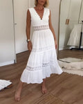 Elena – Damen Boho Maxikleid mit V-Ausschnitt und Spitzenbesatz