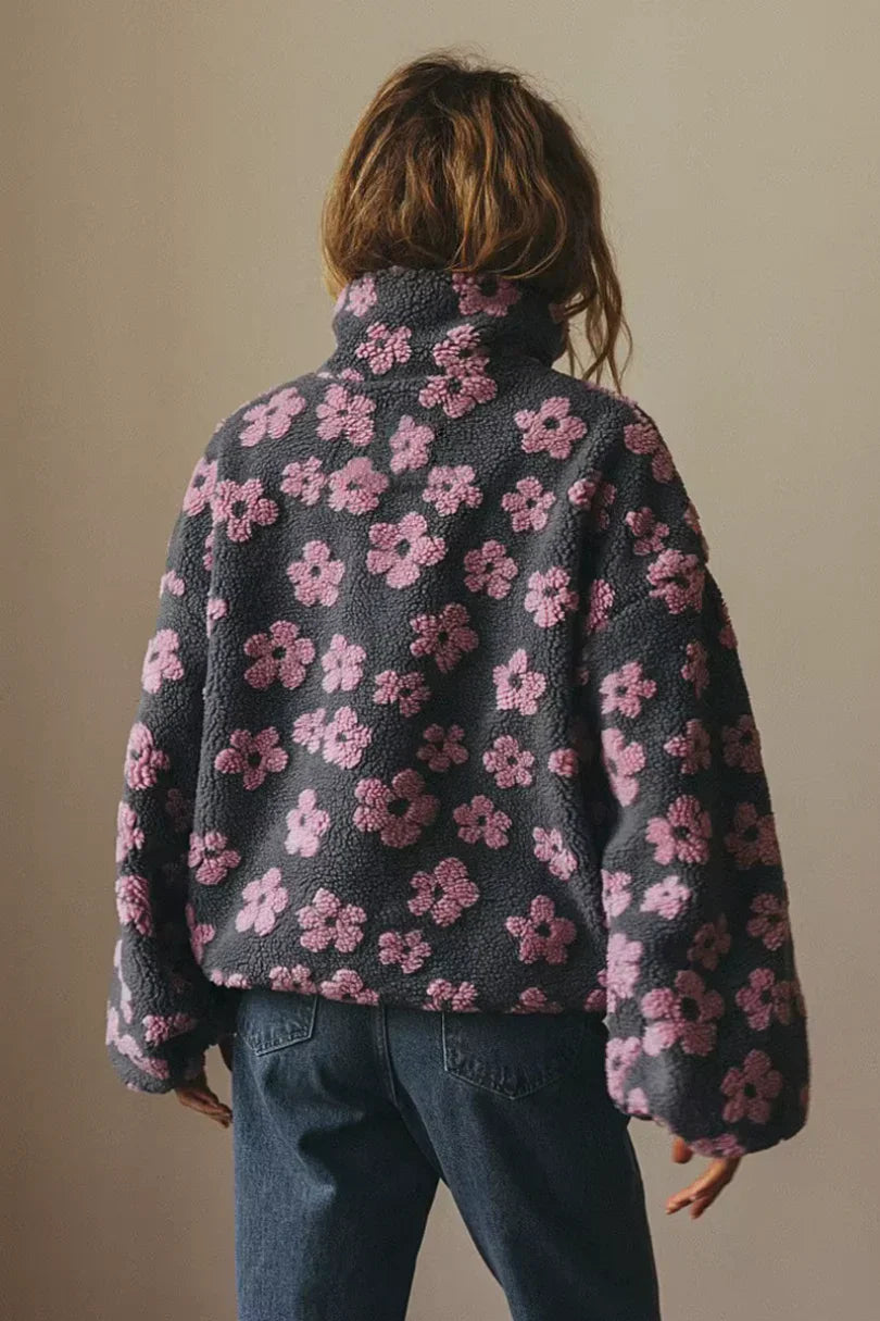 Valeria – Lässiger Teddy Damen Half-Zip Pullover mit Muster