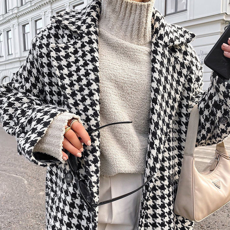 Sofia – Damen Mantel mit Hahnentritt-Muster Oversize