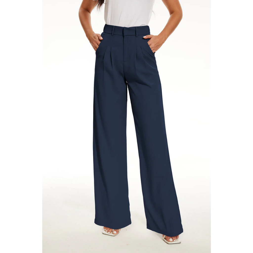 Mila - Damen High Waist Hose mit weitem Bein und Falten