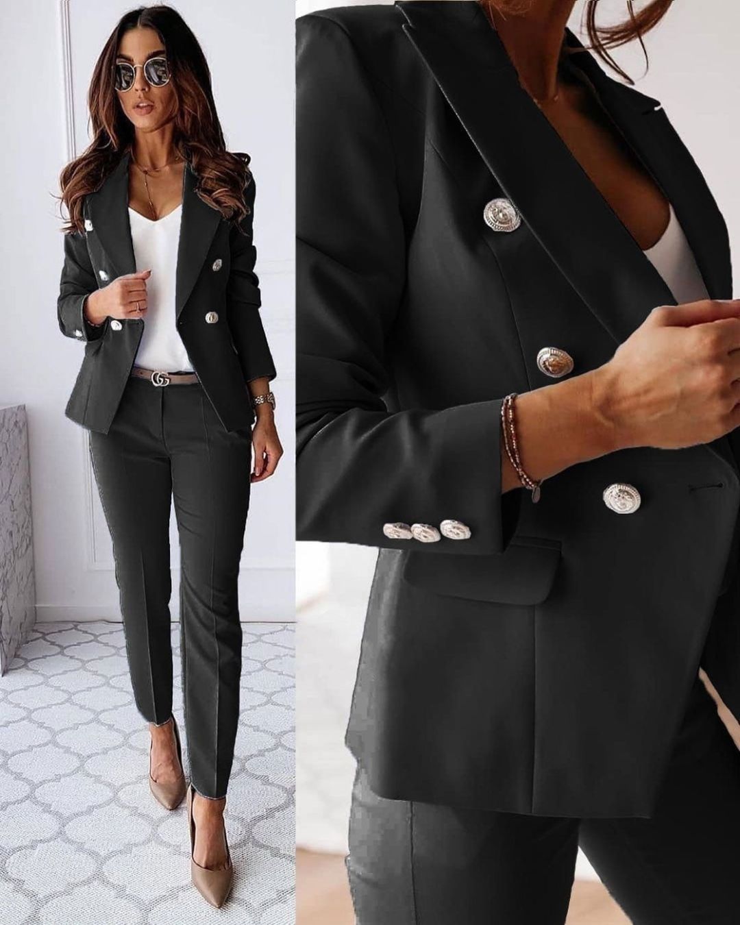 Blazer Damen mit tailliertem Schnitt und dekorativen Knöpfen | A&B - 2 - Annoboutique