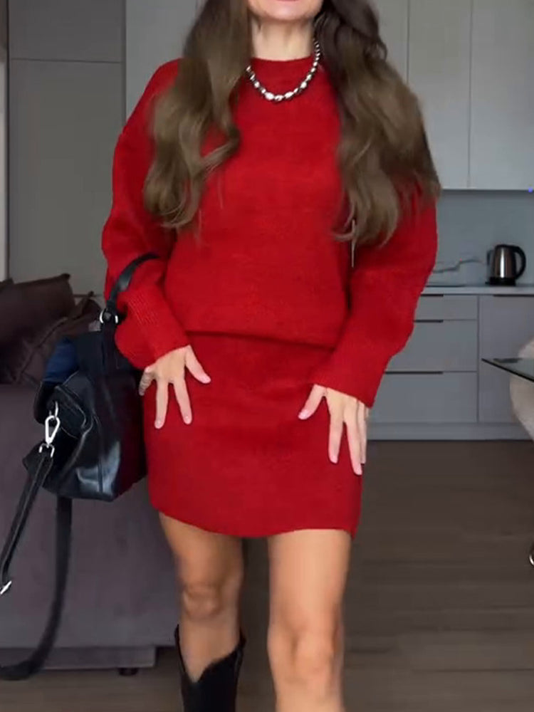 Valeria - Damen Strickkleid langarm mit Rundhalsausschnitt
