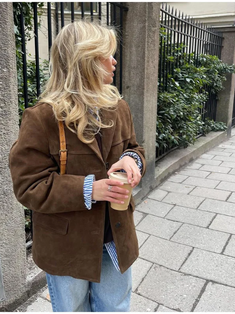Mara - Damen Wildlederjacke mit Reverskragen Herbst Winter