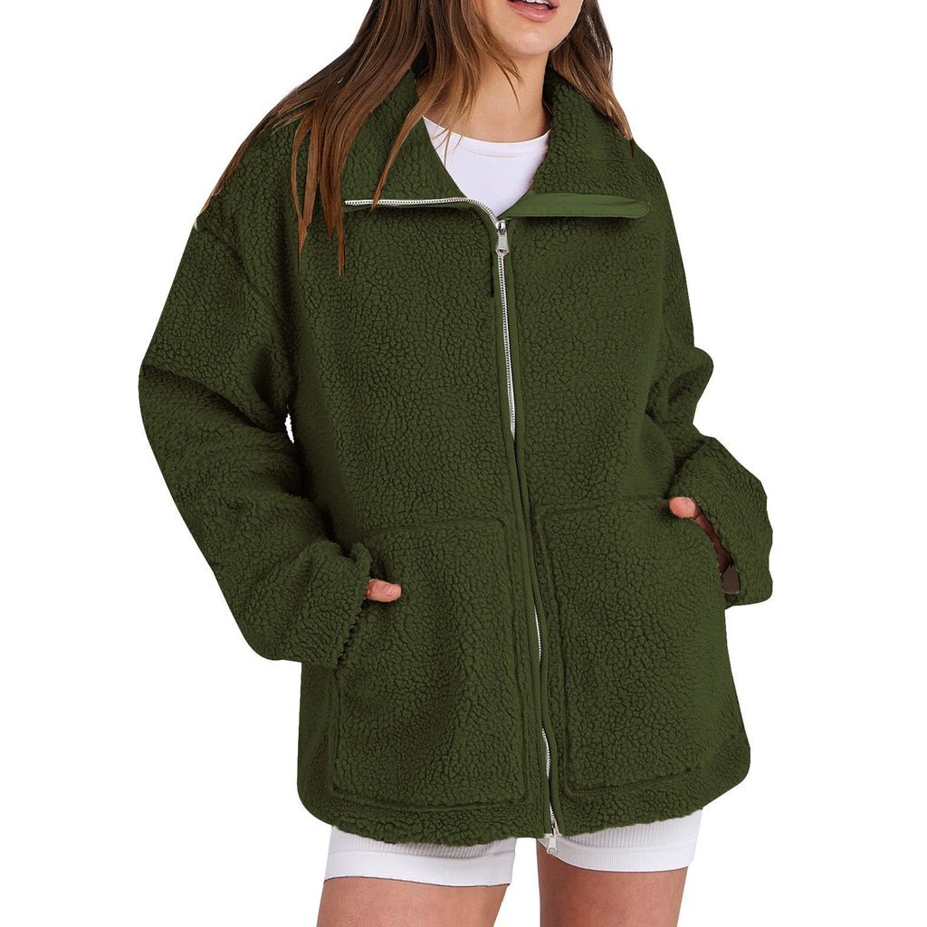 Amaya – Damen Teddyjacke mit Reißverschluss und Taschen