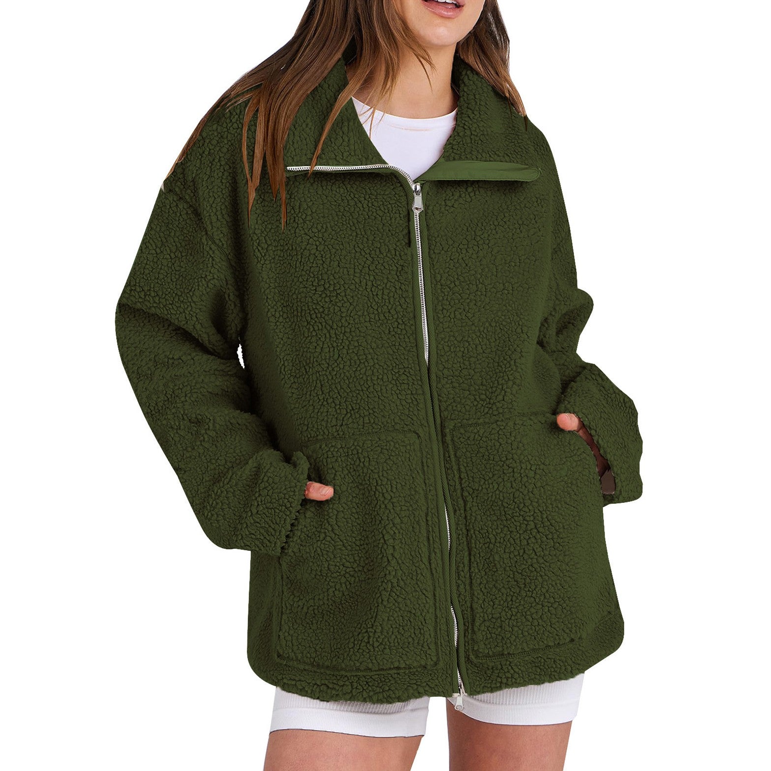 Amaya – Damen Teddyjacke mit Reißverschluss und Taschen
