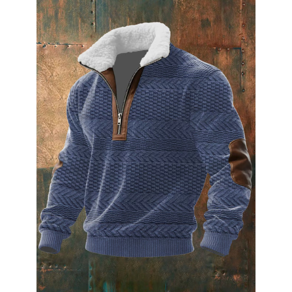 Arthur – Strukturierter Patchwork Herren Half-Zip Strickpullover
