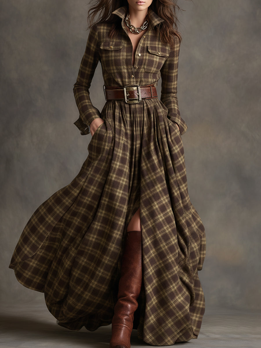 Helena – Kariertes Maxikleid mit Knopfleiste