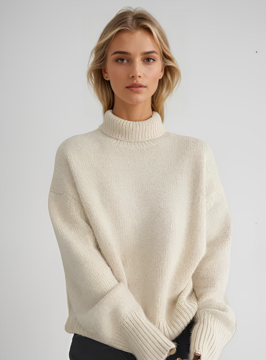 Clara – Damen Strickpullover Rollkragen locker geschnitten