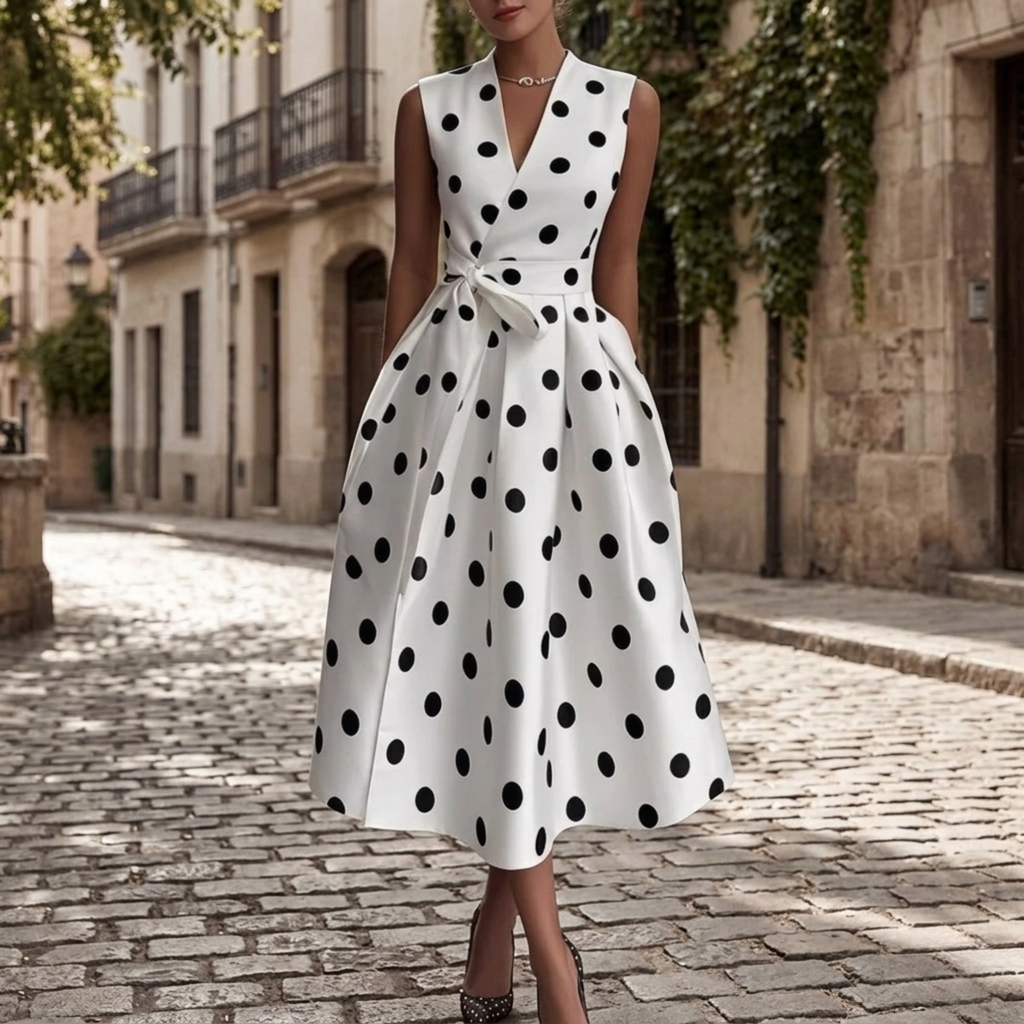 Midi-Kleid Damen mit V-Ausschnitt und taillierter Silhouette - 2 - Annoboutique