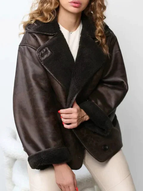 Amelia – Markante Damen Aviator Jacke mit Teddy-Futter