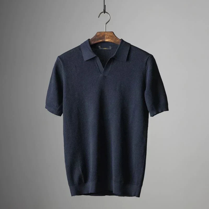 James – Herren Struktur Strickpolo Mit Kurzarm