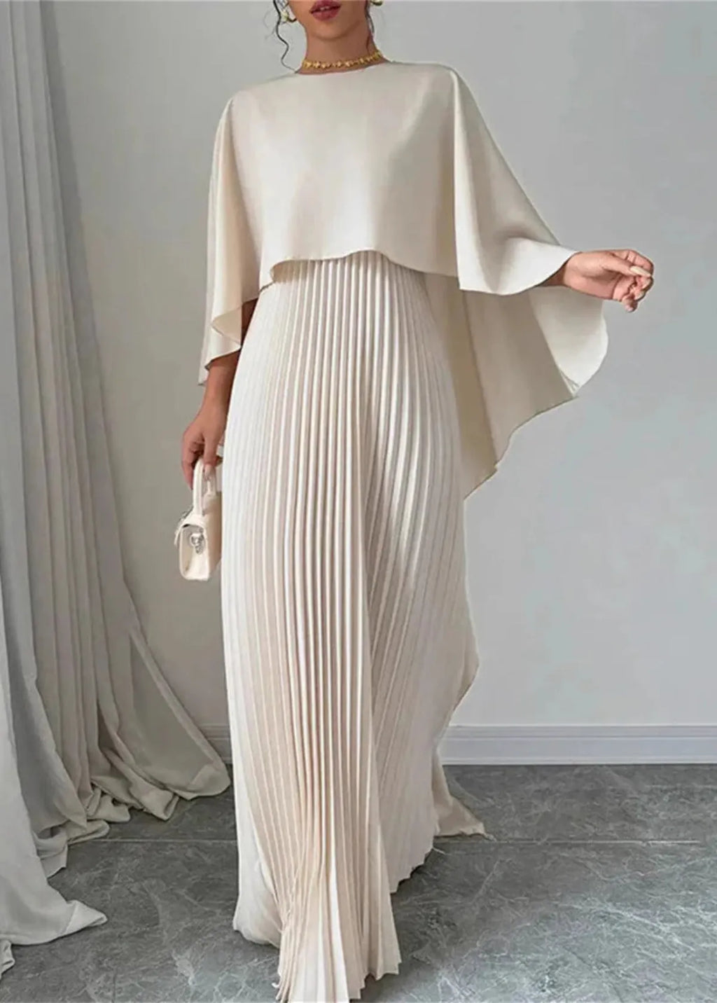 Daniela - Damen Abendkleid mit Cape-Optik und Plisseerock