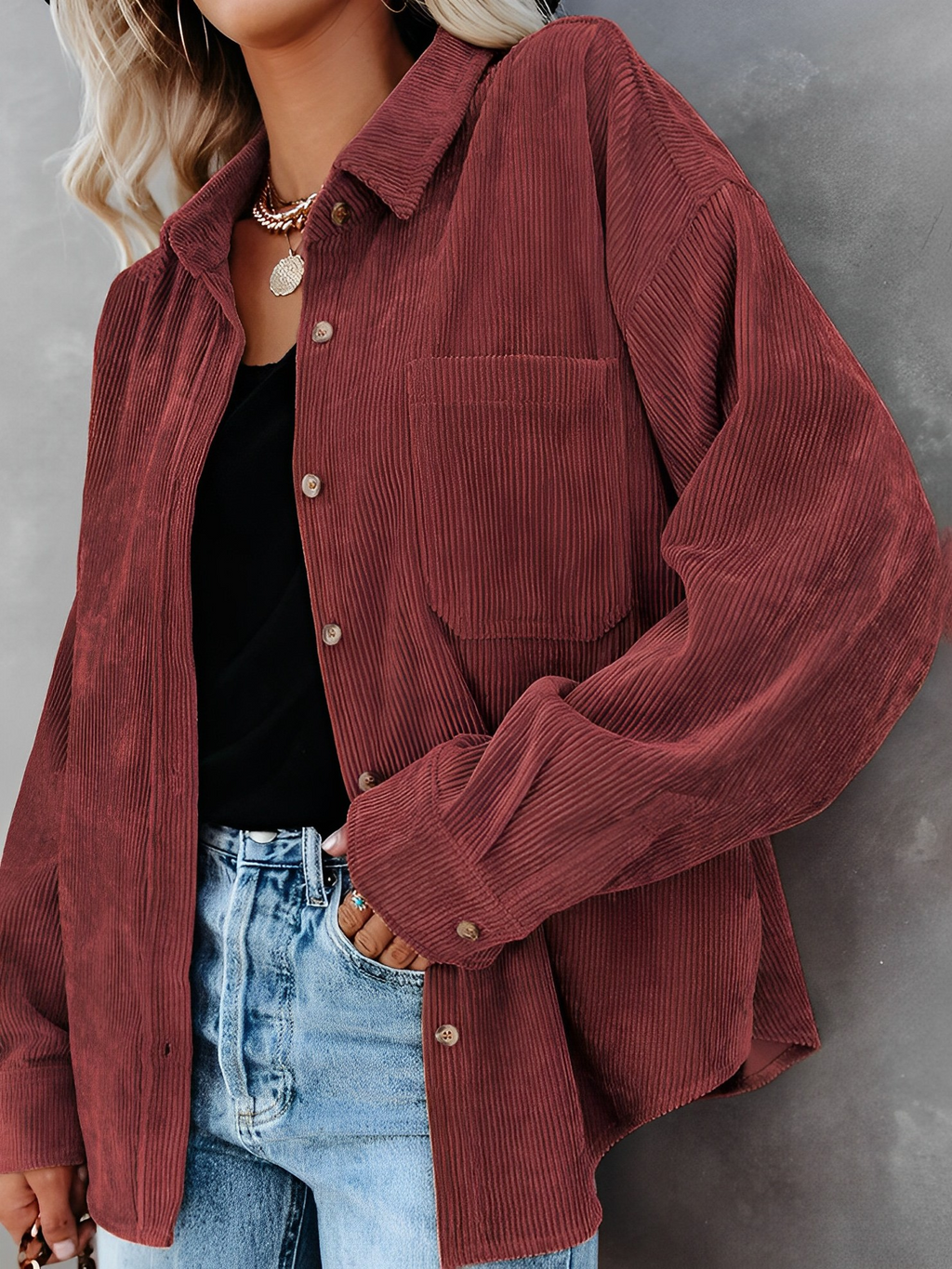 Ariana – Lässige Damen Cordbluse mit Knopfleiste