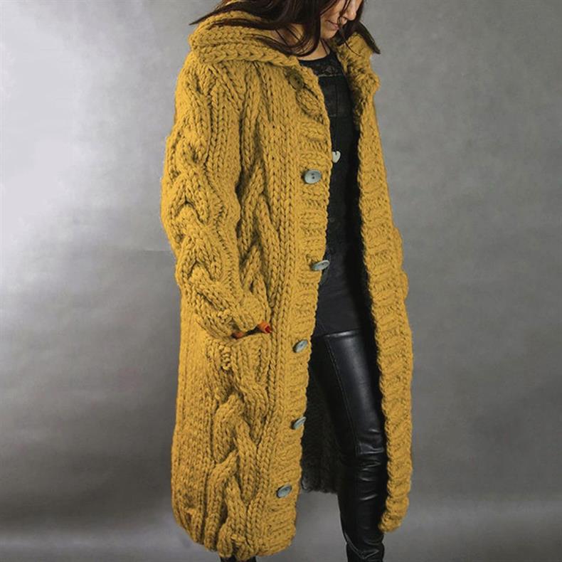 Helena – Handgestrickter Grobstrick Damenmantel mit Kapuze