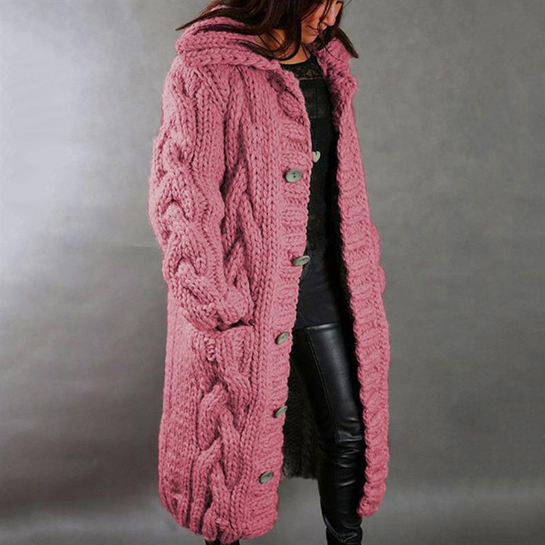 Helena – Handgestrickter Grobstrick Damenmantel mit Kapuze