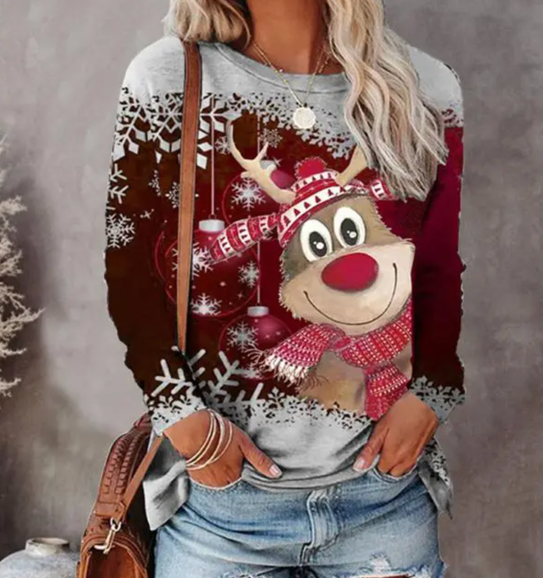 Mira – Verspielter Rentier-Print Damen Sweatshirt