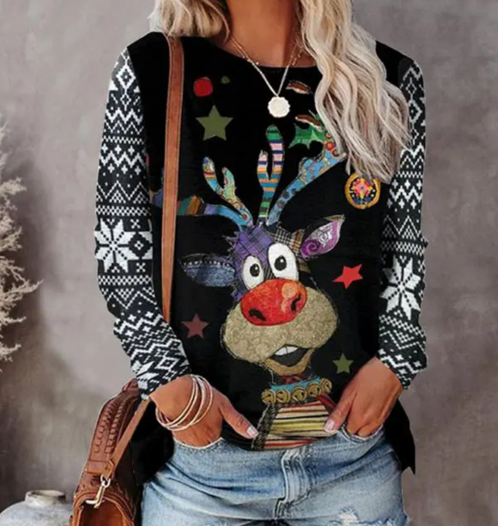 Mira – Verspielter Rentier-Print Damen Sweatshirt
