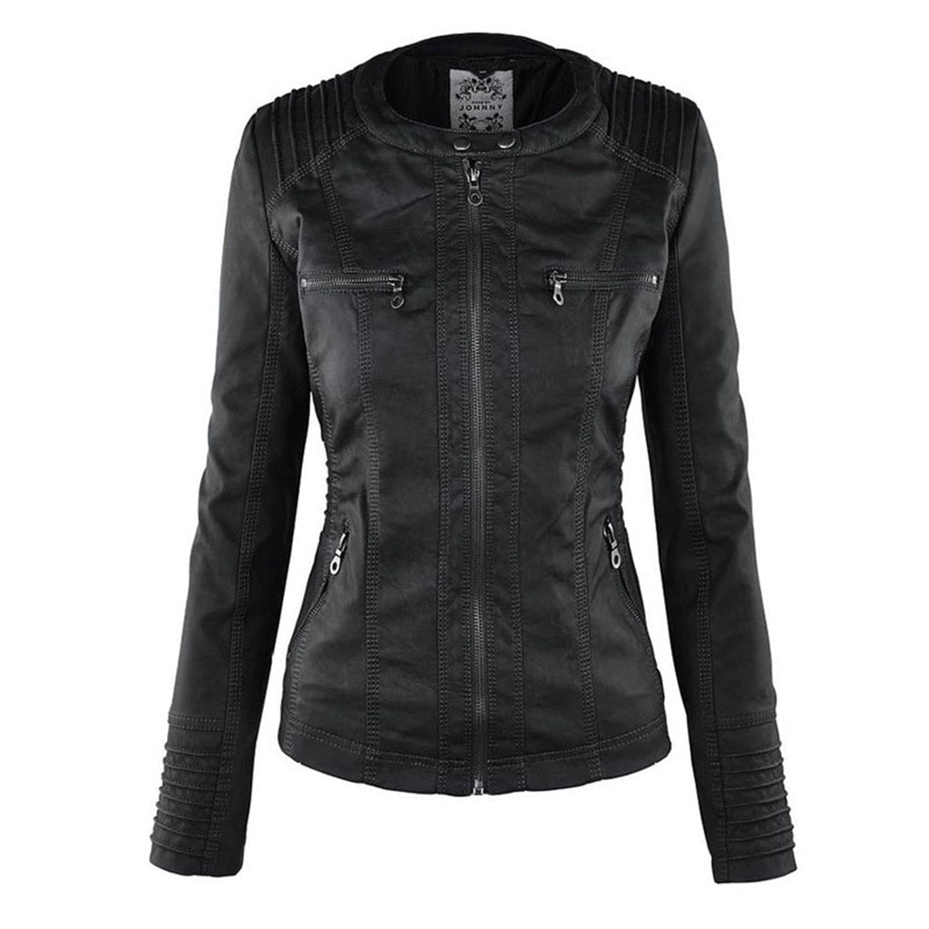 Nora – Damenjacke mit Reißverschluss und Kapuze im Biker-Stil