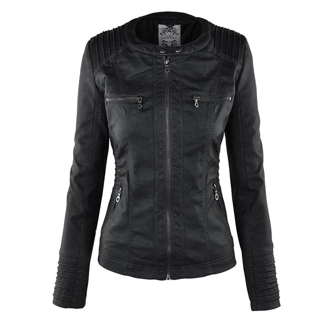 Nora – Damenjacke mit Reißverschluss und Kapuze im Biker-Stil