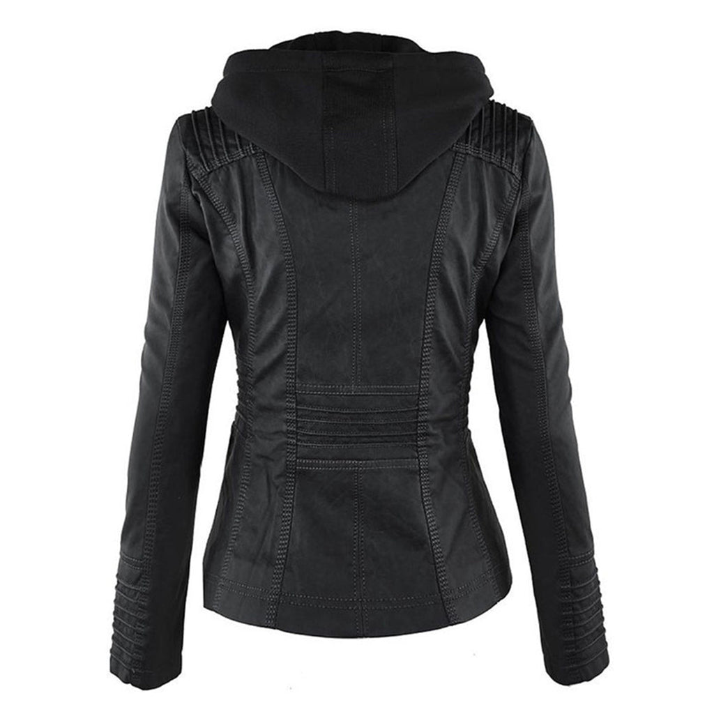Nora – Damenjacke mit Reißverschluss und Kapuze im Biker-Stil