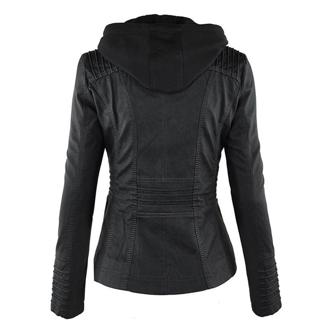 Nora – Damenjacke mit Reißverschluss und Kapuze im Biker-Stil