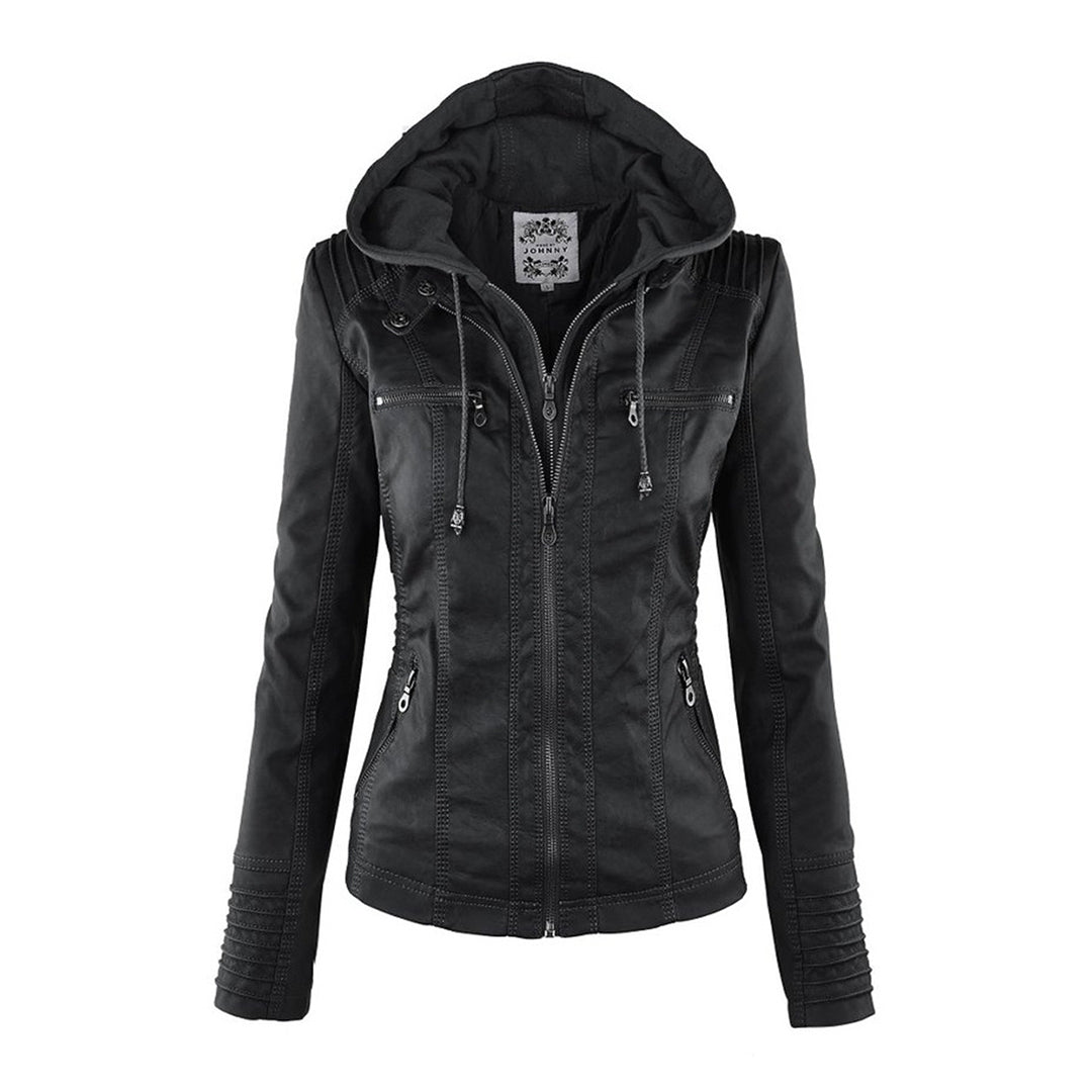 Nora – Damenjacke mit Reißverschluss und Kapuze im Biker-Stil