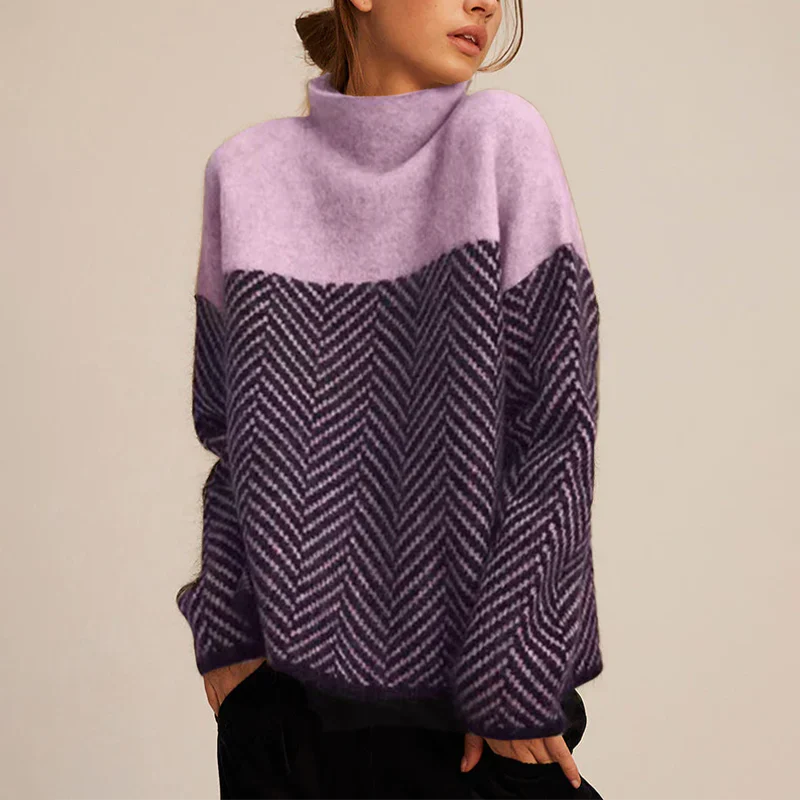Celeste - Damenpullover mit Stehkragen und geometrischem Design