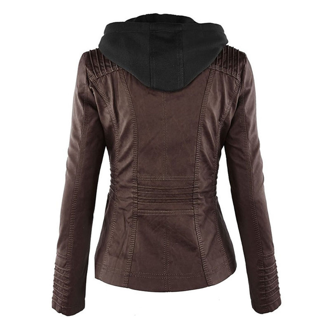 Nora – Damenjacke mit Reißverschluss und Kapuze im Biker-Stil