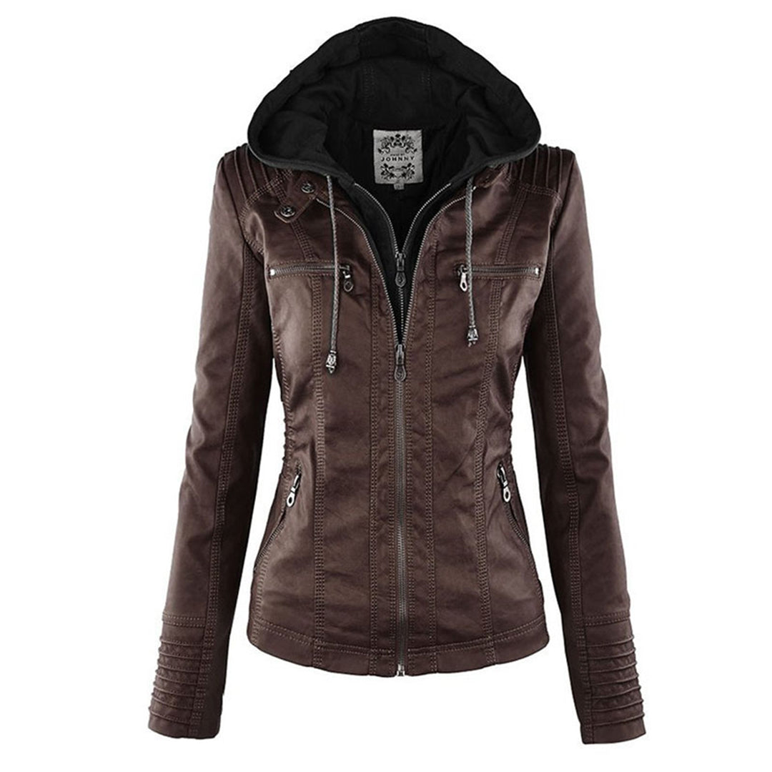 Nora – Damenjacke mit Reißverschluss und Kapuze im Biker-Stil