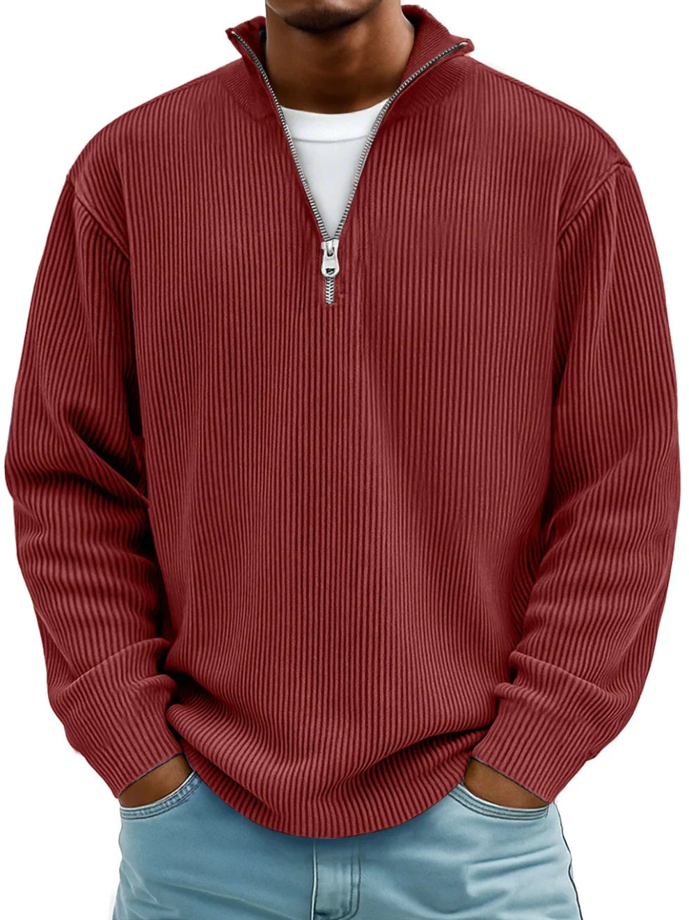 Theo – Gerippter Half-Zip-Strickpullover für Herren