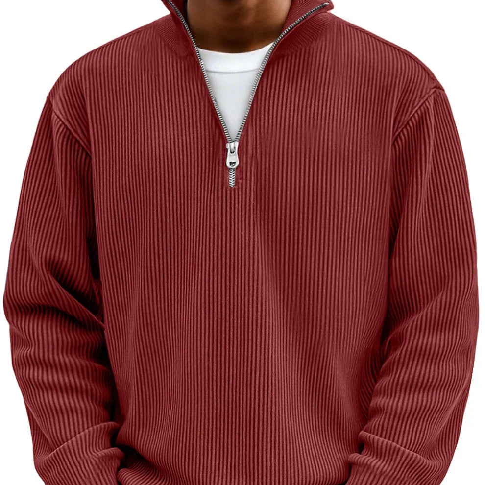 Kamil – Gerippter Zip-Collar Pullover im modernen Herren-Casual-Look