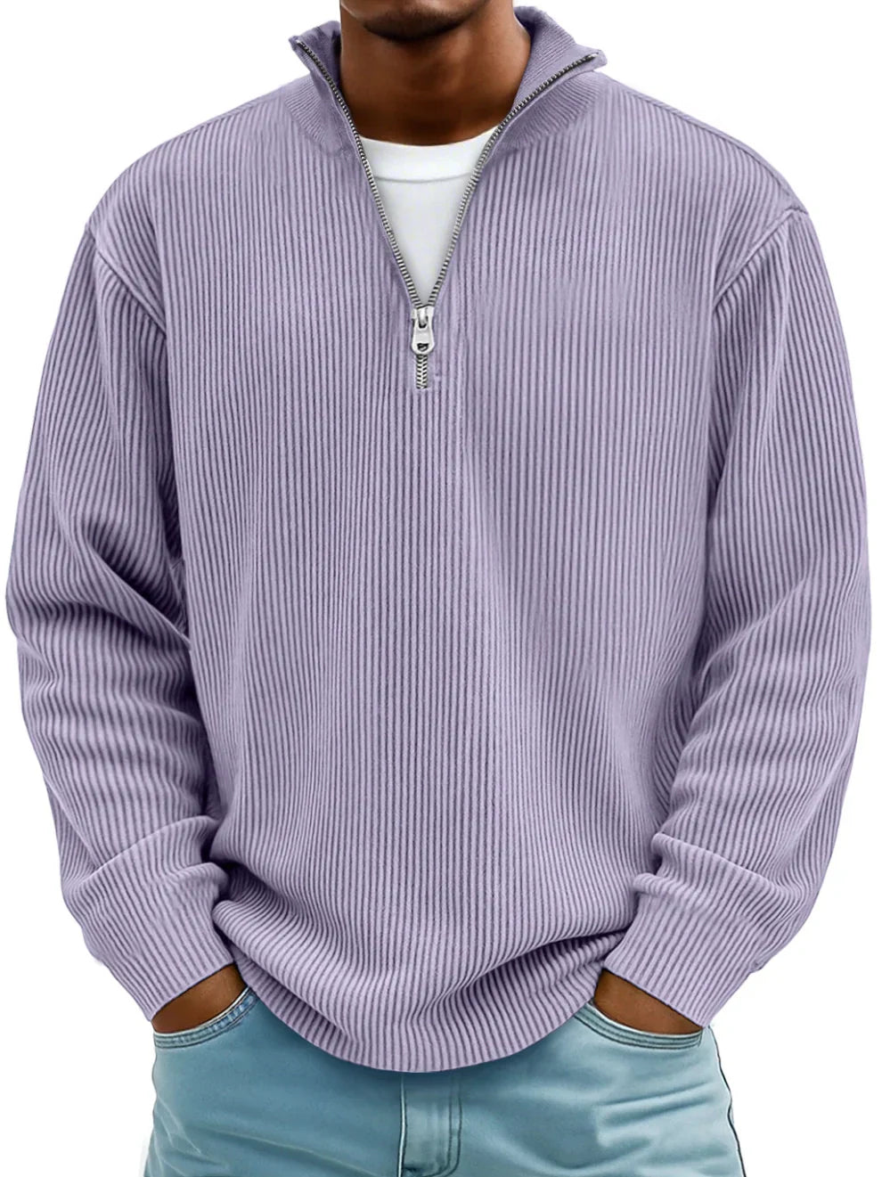 Theo – Gerippter Half-Zip-Strickpullover für Herren
