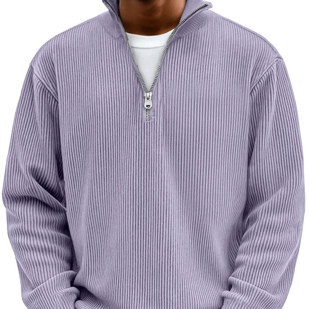 Kamil – Gerippter Zip-Collar Pullover im modernen Herren-Casual-Look