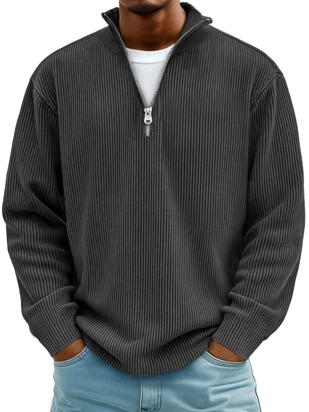 Theo – Gerippter Half-Zip-Strickpullover für Herren