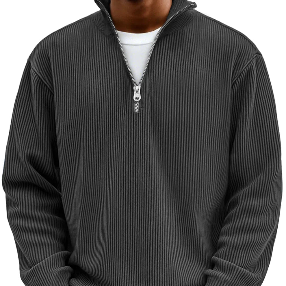 Kamil – Gerippter Zip-Collar Pullover im modernen Herren-Casual-Look