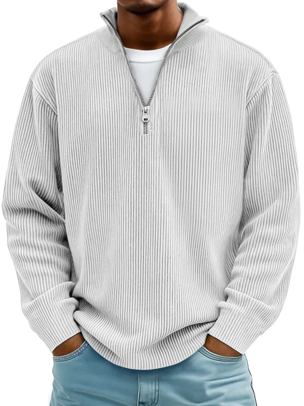 Theo – Gerippter Half-Zip-Strickpullover für Herren