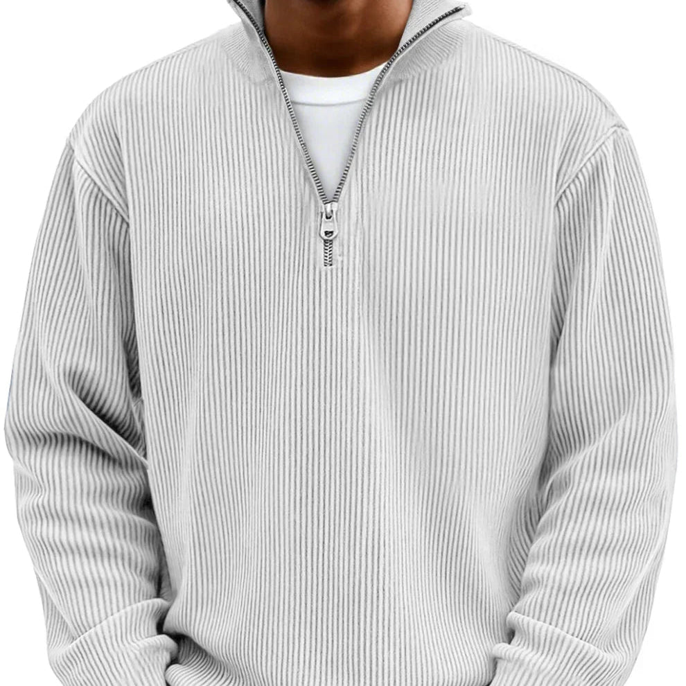 Kamil – Gerippter Zip-Collar Pullover im modernen Herren-Casual-Look