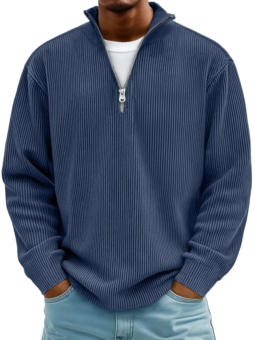 Theo – Gerippter Half-Zip-Strickpullover für Herren