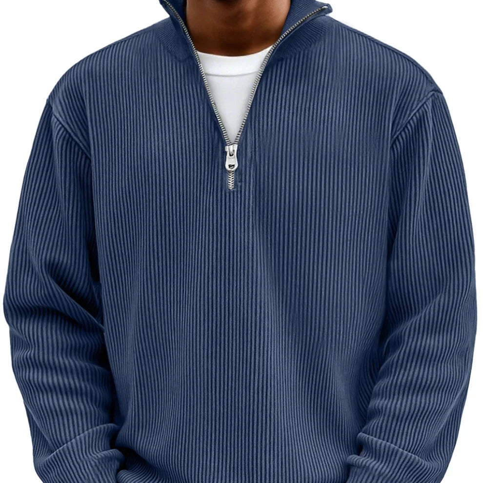 Kamil – Gerippter Zip-Collar Pullover im modernen Herren-Casual-Look