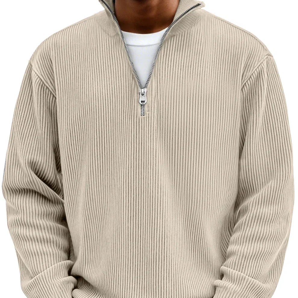 Kamil – Gerippter Zip-Collar Pullover im modernen Herren-Casual-Look