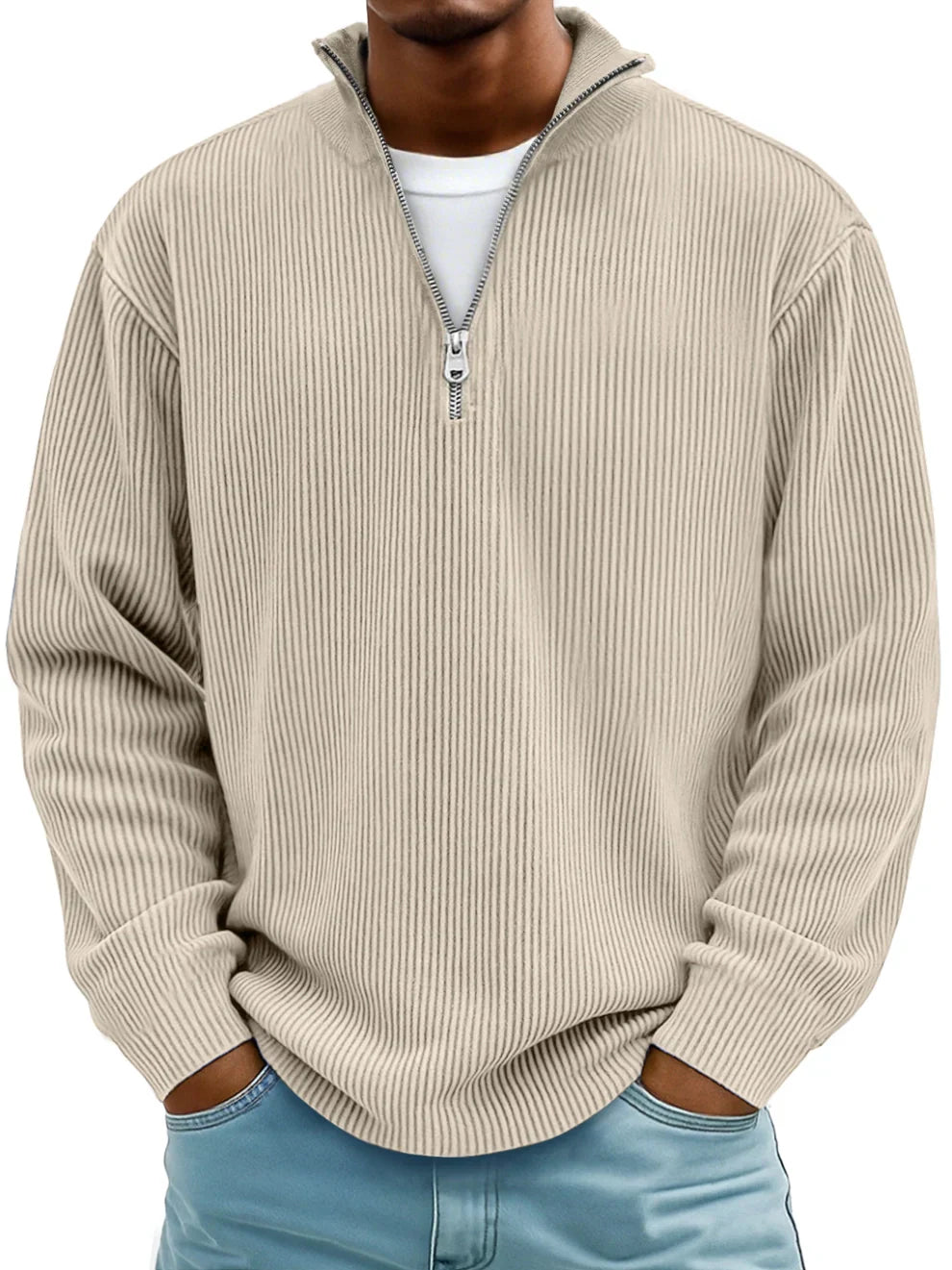 Theo – Gerippter Half-Zip-Strickpullover für Herren