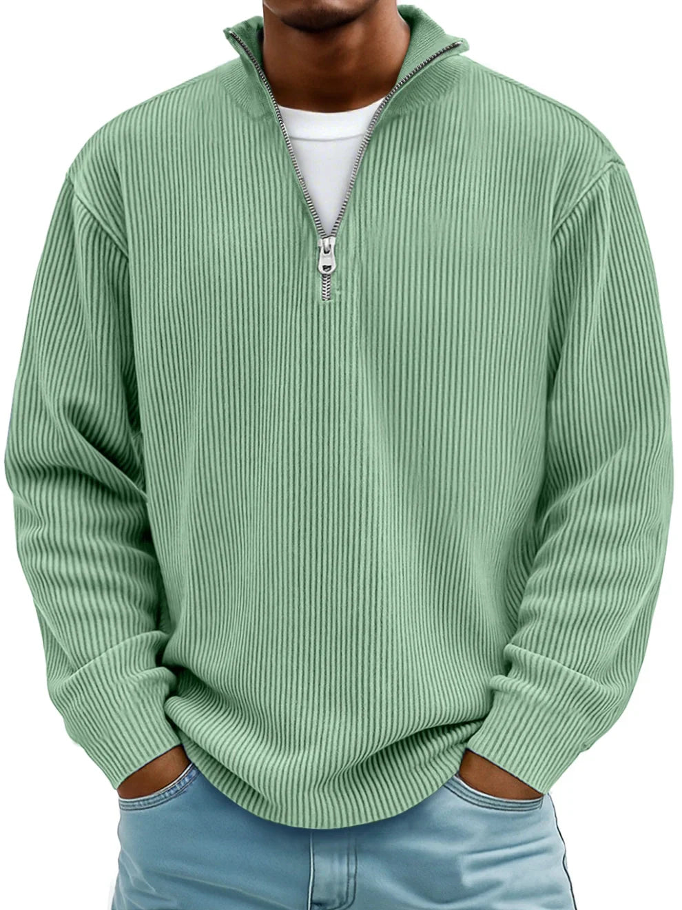 Theo – Gerippter Half-Zip-Strickpullover für Herren