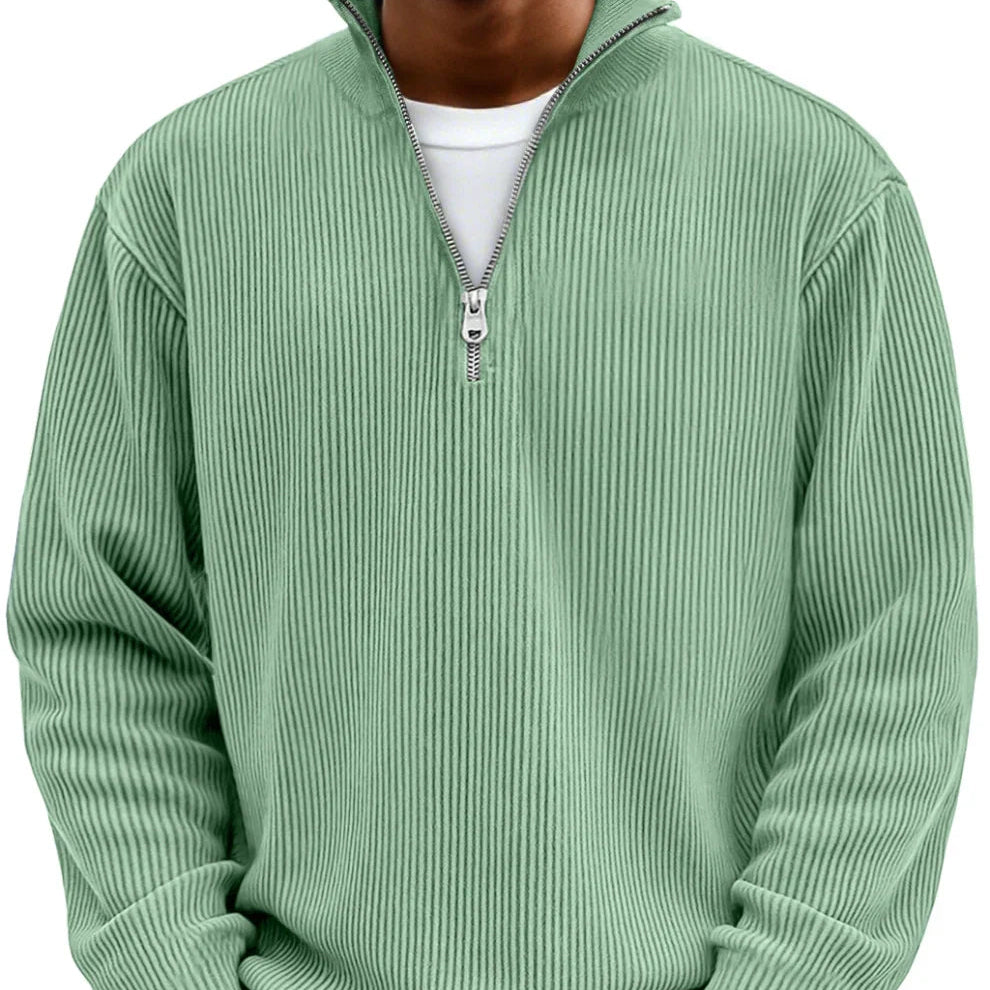 Kamil – Gerippter Zip-Collar Pullover im modernen Herren-Casual-Look