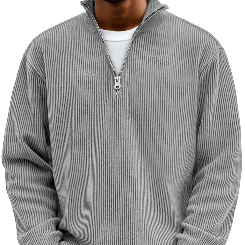 Kamil – Gerippter Zip-Collar Pullover im modernen Herren-Casual-Look